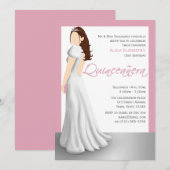 White Dress & Tiara Pink Quinceñera Einladungen (Vorne/Hinten)