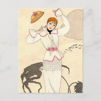 White Dress with Rose Belt by George Barbier Postkarte