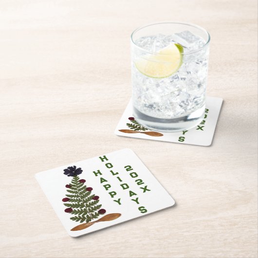 White Dried Press Blume Weihnachtsbaum Rechteckiger Pappuntersetzer (Vor Ort)