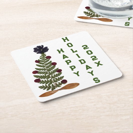 White Dried Press Blume Weihnachtsbaum Rechteckiger Pappuntersetzer (angewinkelt)