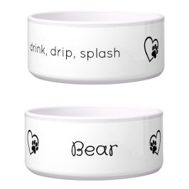 White 'drink drip splash' Dog Name Bowl Napf
