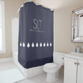 White Drops mit Name & Initial auf Blue (custom) Duschvorhang (Beispiel)