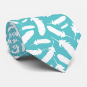 White Duck Feathers Aquamarin Gemustert Krawatte (Gerollt)