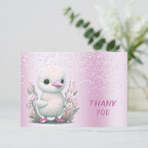 White Duck Pink Floral Danke Karte