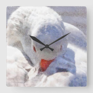 White Duck Preening Art Quadratische Wanduhr