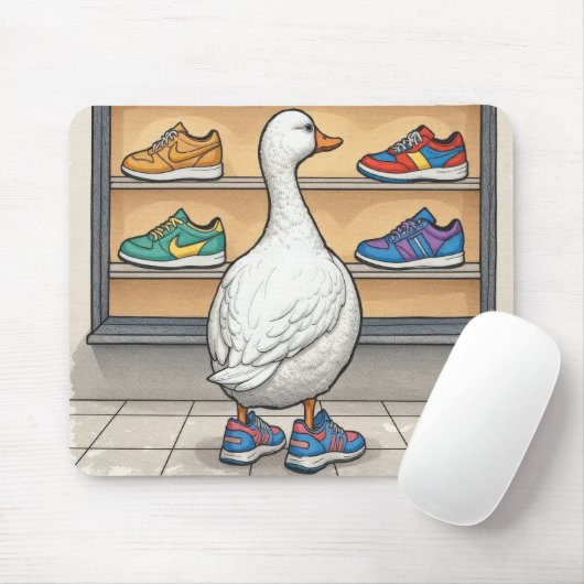 White Duck Shopping For Sneakers Mousepad (Mit Mouse)