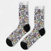 White Dunkle Navy Blue Green Paisley Muster Socken (Linkes Detail)