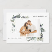 White Dusky Green Christmas Foliage Foto Happy Feiertagskarte (Vorderseite)