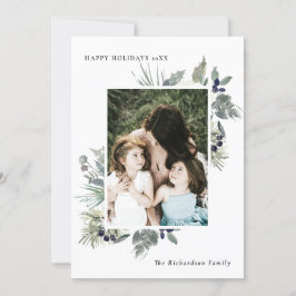 White Dusky Green Christmas Foliage Foto Happy Feiertagskarte