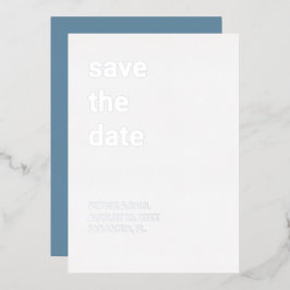 White Dusty Blue Save the Date Silver Folieneinladung