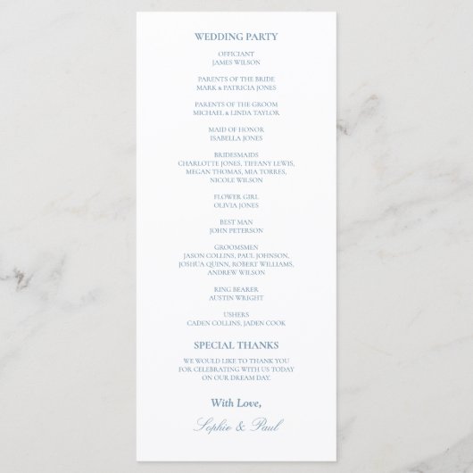 White Dusty Blue Wedding Program (Rückseite)