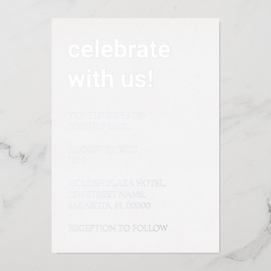 White Dusty Blue Wedding Silver Foil Einladung (Vorderseite)