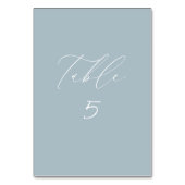 White & Dusty Blue Wedding Tischnummer Card (Vorderseite)