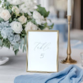 White & Dusty Blue Wedding Tischnummer Card