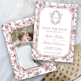 White Dusty Rose Chinoiserie Crest Photo Wedding Save The Date