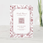 White Dusty Rose Chinoiserie Crest QR Code Wedding Einladung (Rückseite)