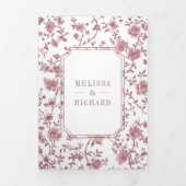 White Dusty Rose Chinoiserie Wappen QR Code Hochze Dreifach Gefaltete Einladung (Cover)