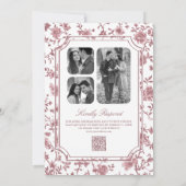 White Dusty Rose Chinoiserie Wappen QR Code Hochze Einladung (Rückseite)