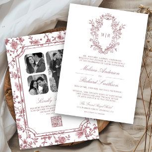 White Dusty Rose Chinoiserie Wappen QR Code Hochze Einladung