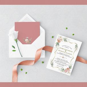 White Dusty Rose Floral Gold Airy Greenerity Weddi Einladung