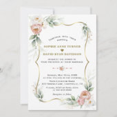 White Dusty Rose Floral Gold Airy Greenerity Weddi Einladung (Vorderseite)