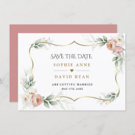 White Dusty Rose Floral Gold Airy Greenerity Weddi Save The Date