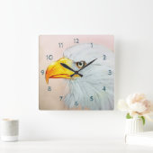 White Eagle Square Clock, Bird Realistic Sketch Quadratische Wanduhr (Zuhause)