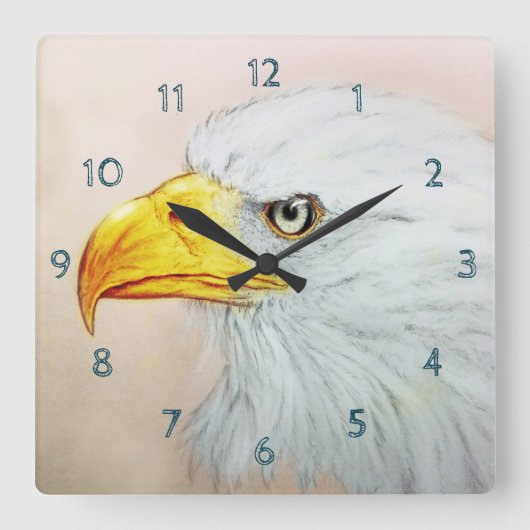White Eagle Square Clock, Bird Realistic Sketch Quadratische Wanduhr (Vorderseite)