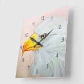 White Eagle Square Clock, Bird Realistic Sketch Quadratische Wanduhr (Winkel)