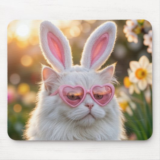 White Easter Cat with Bunny ears Mousepad (Vorne)