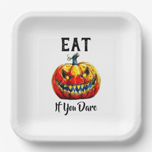 White Eat if you dare Halloween Ghastly Pumpkin Pappteller (Vorderseite)