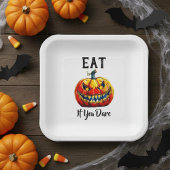 White Eat if you dare Halloween Ghastly Pumpkin Pappteller