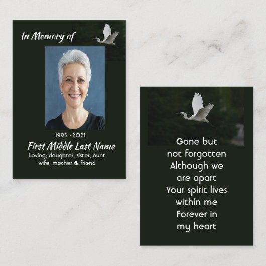 White Egret Bird Memorial Keepsake Visitenkarte (Vorne/Hinten)