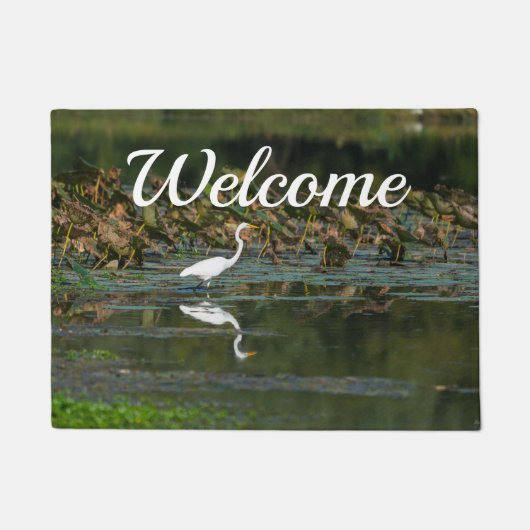 White Egret Reflection Willkommenstor Fußmatte (Vorderseite)
