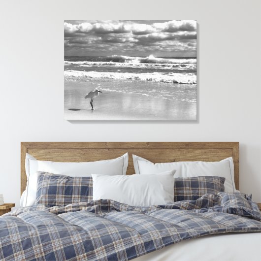 White Egret Stretched Canvas Print Leinwanddruck (Insitu (Schlafzimmer))