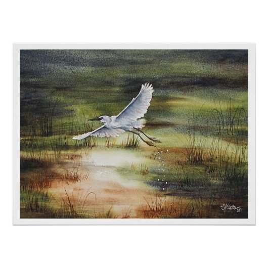White Egret Watercolor Poster (Vorderseite)