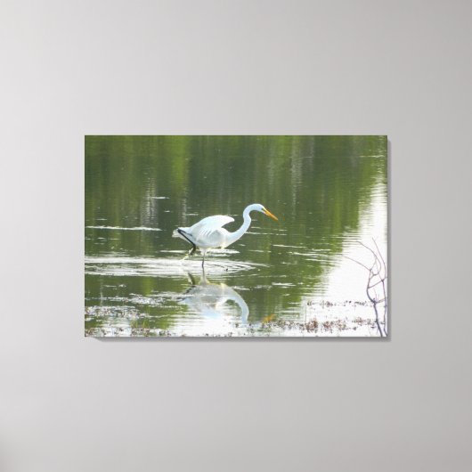 White Egret Wings Wrapped Canvas Print Leinwanddruck (Vorderseite)
