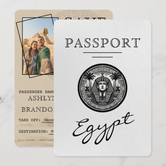 White Egypt Passport Wedding Save the Date (Vorne/Hinten)
