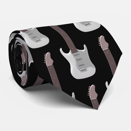 White Electric Gitarre Design Neck Tie Krawatte (Gerollt)