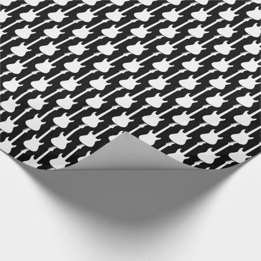White Electric Gitarren Streifen auf schwarz Geschenkpapier (Ecke)