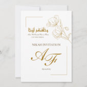 White Elegance Minimalistisch Gold Floral Nikah Einladung (Rückseite)