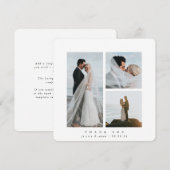 White Elegance Square Drei Foto Hochzeit Dankeskarte (Vorne/Hinten)