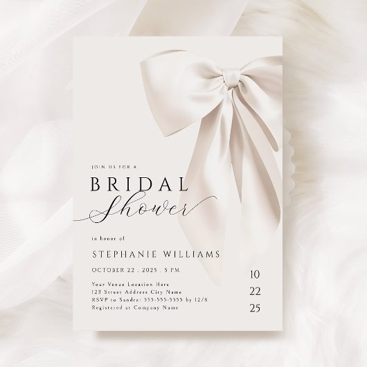 White Elegant Bow Bridal Dusche Einladung