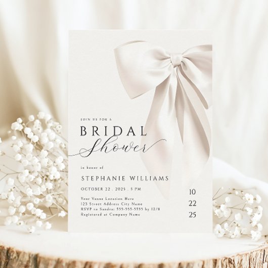 White Elegant Bow Bridal Dusche Einladung