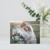 White Elegant Calligraphy Foto Wedding Vielen Dank Postkarte (Stehend Vorderseite)