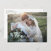 White Elegant Calligraphy Foto Wedding Vielen Dank Postkarte (Vorne/Hinten)