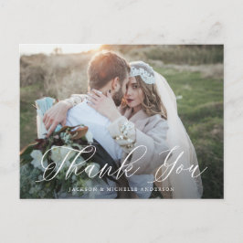 White Elegant Calligraphy Foto Wedding Vielen Dank Postkarte