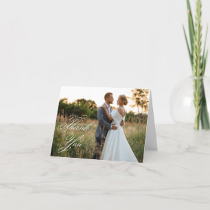 White Elegant Classic Script 2 Wedding Foto Dankeskarte