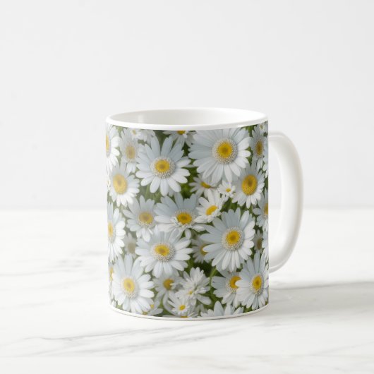 White Elegant Daisies Kaffeetasse (VorderseiteRechts)