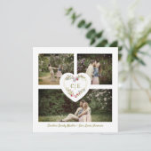 White Elegant Floral Pink Heart 3 Photos Wedding Einladung (Stehend Vorderseite)